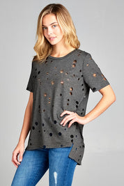 Distressed High Low Top