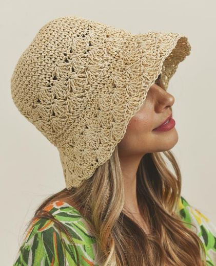 HANDMADE CROCHET FOLDABLE STRAW BUCKET HAT